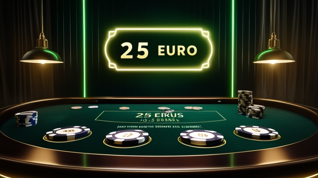 Voucher de 25 euros com regras de bónus num cenário de casino escuro