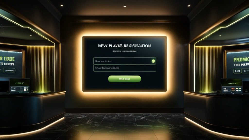 Ecrã de registo com campo de código promocional num casino escuro