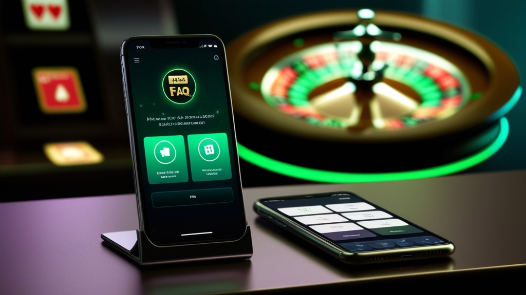 FAQ da Verde Casino App em telemóvel com fundo de casino